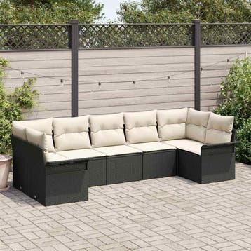 vidaXL Tuinbank Set met opslag 7 pcs Zwart Poly rattan, Verzenden, Nieuw