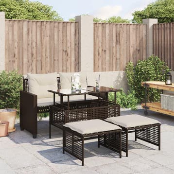 vidaXL 4-delige Loungeset met kussens poly rattan bruin, Verzenden, Nieuw