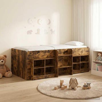vidaXL Loft Bed Frame met Kast 3 st Gerookt eiken Bewerkt, Verzenden