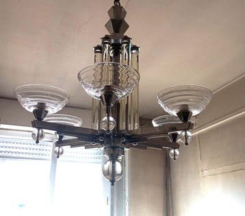 Plafonnier suspendu - Métal, Verre, Chrome, Antiquités & Art