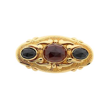 Vintage gouden broche met granaat, Handtassen en Accessoires, Broches, Gebruikt, Ophalen of Verzenden, Met edelsteen, Goud