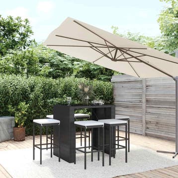 vidaXL 7-delige Tuinbarset met kussens poly rattan zwart, Verzenden