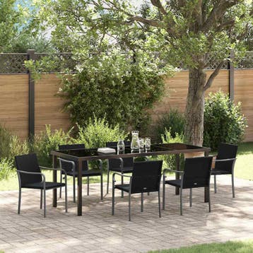 vidaXL Tuin Eettafel Set 7 st Zwart en Grijs PE Riet, Verzenden, Nieuw
