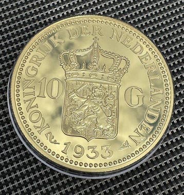 Pays-Bas. Gouden tientje 1933 Wilhelmina Crown Size Herslag