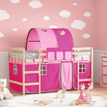 vidaXL Kinderhoogslaper met tunnel 80x200 cm massief, Verzenden