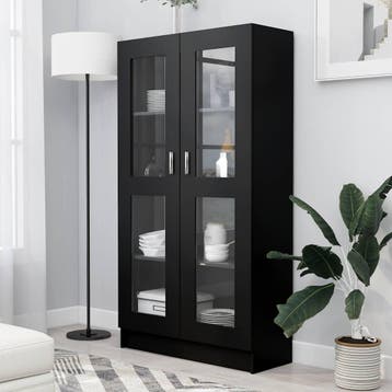 vidaXL Vitrinekast 82,5x30,5x150 cm bewerkt hout zwart, Huis en Inrichting, Verzenden, Nieuw