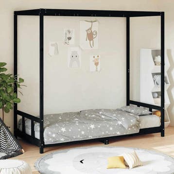 vidaXL Kinderbedframe 90x200 cm massief grenenhout zwart, Verzenden