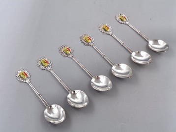 Koffielepel (6) - Verzilverd, en emailleverven - Stemma, Antiek en Kunst, Antiek | Zilver en Goud