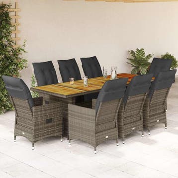 vidaXL 9-delige Bistroset met kussens poly rattan grijs, Verzenden, Nieuw
