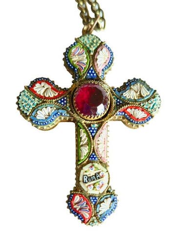 Mozaïek - 1930-1940 - Crucifix - Italiaans millefiori - Roma, Antiek en Kunst