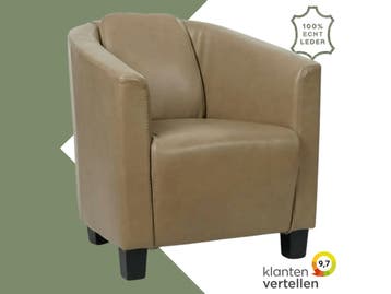 Leren fauteuil Press - Granada Taupe (taupe/bruin) - Poten, Huis en Inrichting, Fauteuils, Nieuw, Ophalen of Verzenden, Eigentijds, Klassiek, Retro, Romantisch, Vintage