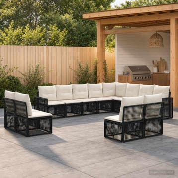 vidaXL Tuinbank Set 12 st Zwart en Crème Wit poly rattan, Verzenden, Nieuw
