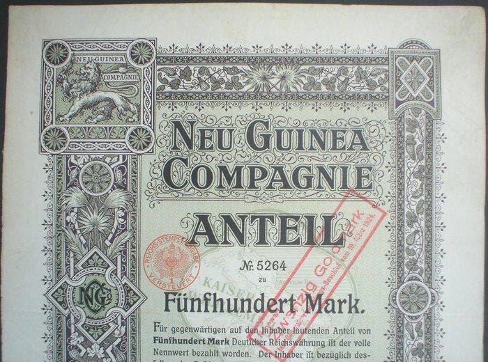 Duitsland. Neu Guinea Compagnie, 500 Mark 1914 unentwertet +, Antiek en Kunst, Antiek | Speelgoed