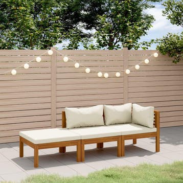 vidaXL 3-delige Loungeset met crèmekleurige kussens massief, Verzenden, Nieuw, Loungeset
