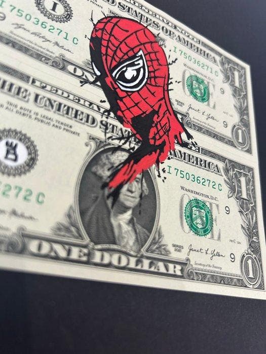 eR.B. -  Street Spiderman _ Dollar, Antiquités & Art, Art | Peinture | Moderne