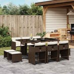 vidaXL 11-delige Tuinset met kussens poly rattan bruin, Verzenden, Nieuw, Tuinset