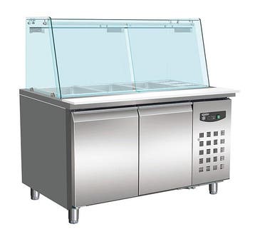 Bakkerskoelwerkbank Glas Recht 2 Deuren 4X 1/1 Gn Pan, Verzenden, Nieuw in verpakking, Koelen en Vriezen