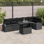vidaXL Tuinbank Set met opslag met kussen 7 pcs Zwart poly, Verzenden, Nieuw