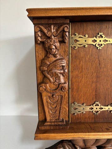 Kast - Hout - Antiek eiken wandkastje