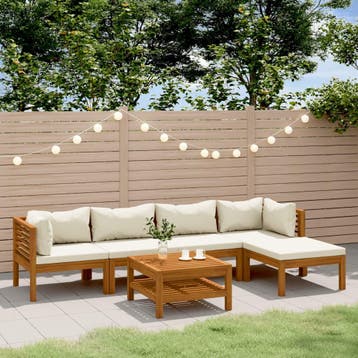 vidaXL 6-delige Loungeset met crèmekleurige kussens massief, Verzenden, Nieuw, Loungeset