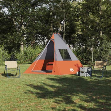 vidaXL Tipi Tent 6-persoons Waterdicht Grijs en Oranje taft, Verzenden