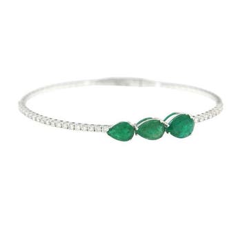 Armband - 18 karaat Witgoud - Diamant - smaragden, Handtassen en Accessoires, Armbanden, Nieuw