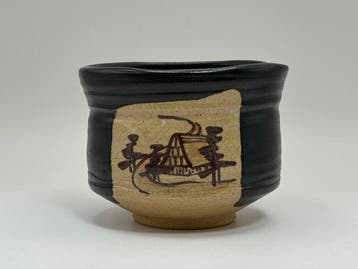 Terada Bizan - Chawan - Keramiek - Zwarte Oribe Chawan