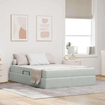 vidaXL Opbergbed met matras met opslag Lichtgrijs 140 x 190, Verzenden, Nieuw