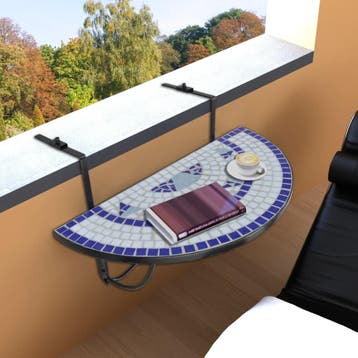 vidaXL Balkontafel hangend mozaïek blauw en wit, Verzenden