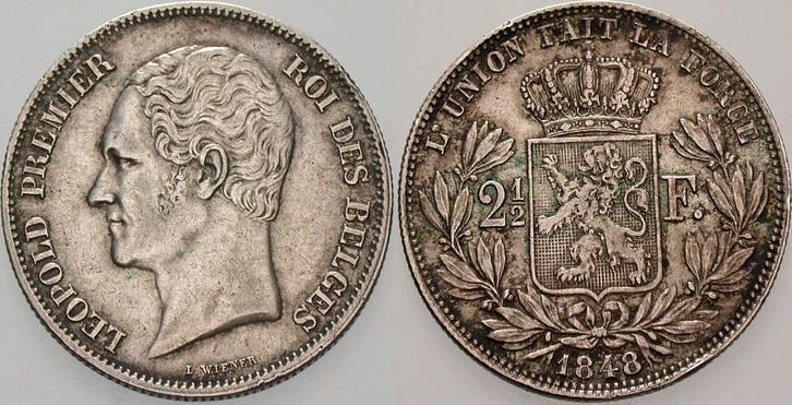 2 1/2 Franc 1848 Belgie-koenigreich Leopold I 1831-1865, Postzegels en Munten, Munten | Europa | Niet-Euromunten, België, Verzenden
