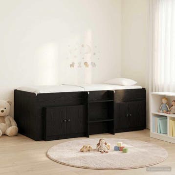 vidaXL Loft Bed Frame met Kast met opslag 3 st Zwart Bewerkt, Verzenden, Nieuw