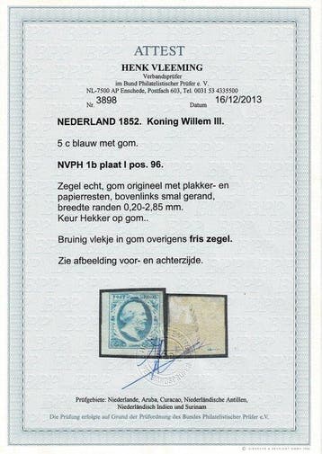 Nederland 1852 - Koning Willem III - NVPH 2024 no 1b, Postzegels en Munten, Gestempeld