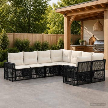 vidaXL Tuinbank Set 8 st 8-Aantal zitplaatsen Zwart en Crème, Verzenden, Nieuw