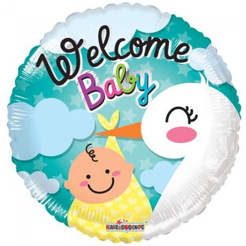 Helium Ballon Geboorte Welcome Baby Ooievaar 45cm leeg, Verzenden, Nieuw