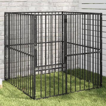 vidaXL Hondenkennel 4 panelen gepoedercoat staal zwart, Verzenden, Nieuw