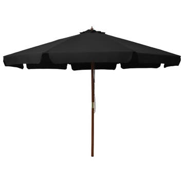 Parasol 330 cm zwart: Stijlvol design met houten paal. Nu..., Tuin en Terras, Verzenden, Zo goed als nieuw, 3 tot 4 meter, Stokparasol