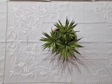 Tovaglia ricamata a mano in misto lino 12 posti tablecloth