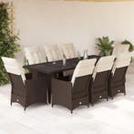 vidaXL 9-delige Bistroset met kussens poly rattan bruin, Verzenden