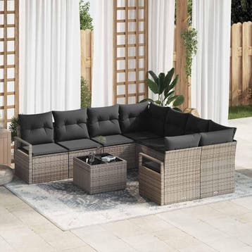 vidaXL Bankstel 9 st 8-Aantal zitplaatsen Grijs poly rattan, Verzenden, Nieuw