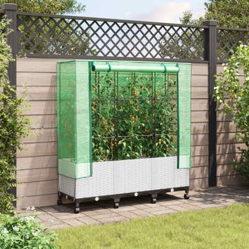 vidaXL Tuinschutting met Kasbedekking en Wielen 3 st Wit PP, Verzenden, Nieuw