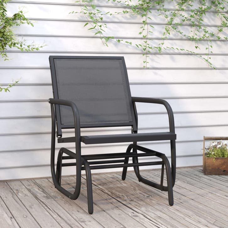 vidaXL Schuifstoel tuin 61x76x87 cm textileen en staal zwart, Tuin en Terras, Overige Tuin en Terras, Nieuw, Verzenden