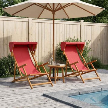 vidaXL Ligstoel 2 pcs 3 Positie massief eucalyptushout Rood, Verzenden, Nieuw