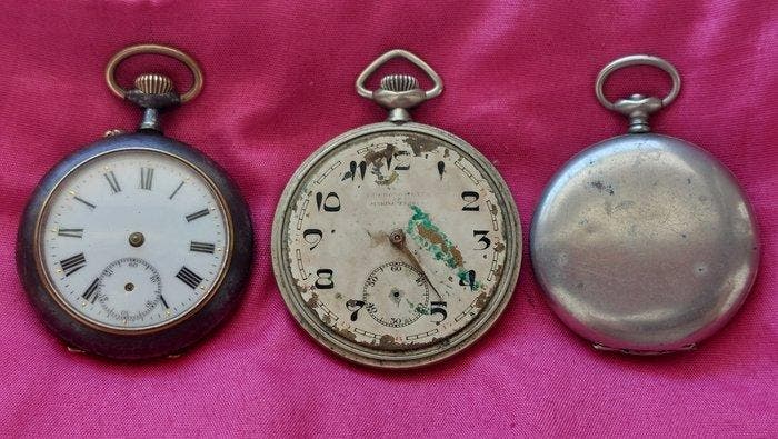 Lot of 3 antique pocket watches. - Chronometer Marine,, Antiek en Kunst, Antiek | Klokken