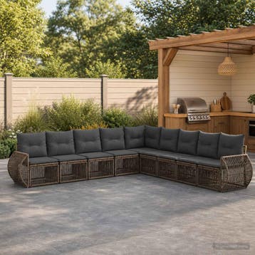 vidaXL Tuinbank Set 9 st Grijs en Donkergrijs poly rattan, Verzenden, Nieuw