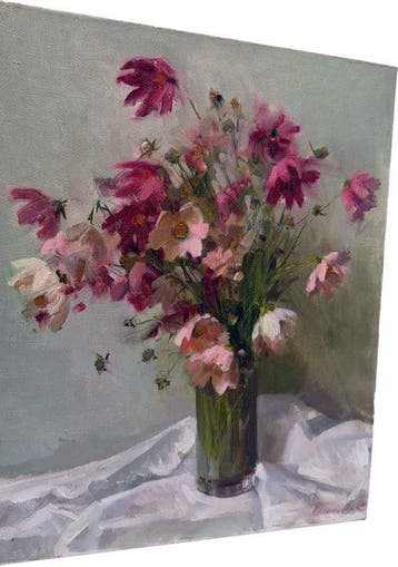 Svetlana Rodionova (1971) - Cosmos dans un Vase Transparent, Antiquités & Art, Art | Peinture | Classique