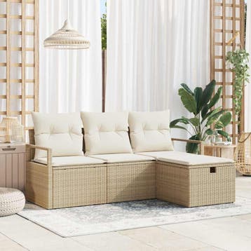 vidaXL Bankstel 4 st 4-Aantal zitplaatsen Beige en Crème, Tuin en Terras, Verzenden, Nieuw