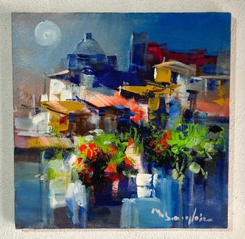 Mario Smeraglia (1950) - Riflessi notturni nel porto
