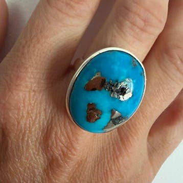 Luxe ring in turkoois en pyriet - Zilver 925 - met een