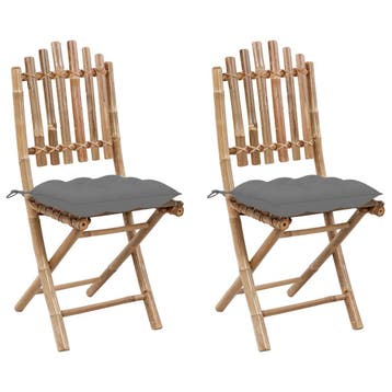 vidaXL Opklapbare stoelen (2 stuks) met kussens, bamboe, Verzenden, Nieuw