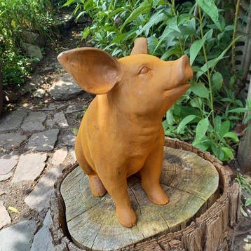 Sculpture, Tuinbeeld Playfull Piglet - 28.5 cm - Fonte